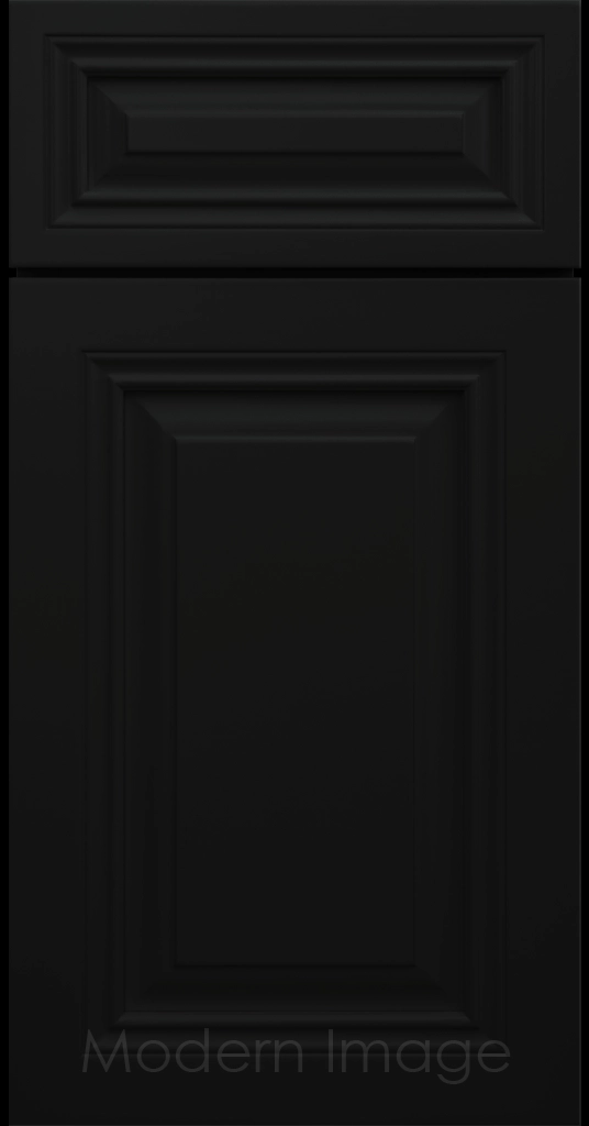 Black Cambridge cabinet door with a mitered frame and raised center panel.